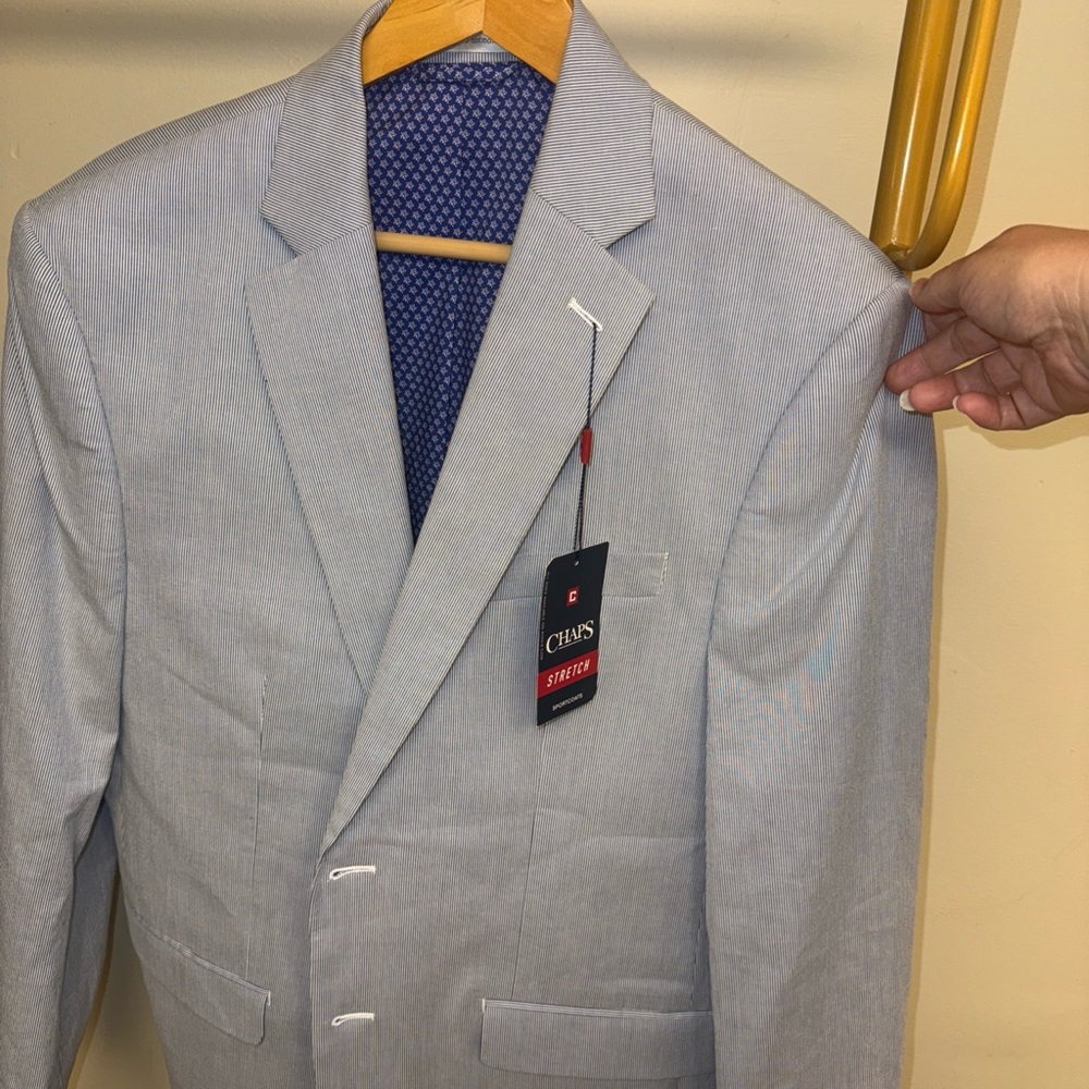 Chaps Stretch Stripe Blue Houndstooth Sport Coat, Men’s 40R NWT